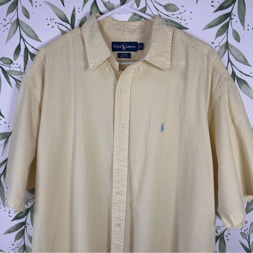 Ralph Lauren Vintage Short Sleeve Blake Button Down Shirt. Yellow Gingham. XL